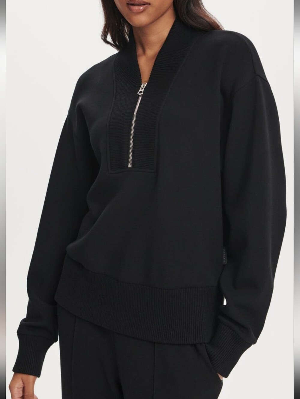 Varley Hawley Half Zip Sweat DoubleSoft Pullover Black Relaxed Sweatshirt Small
